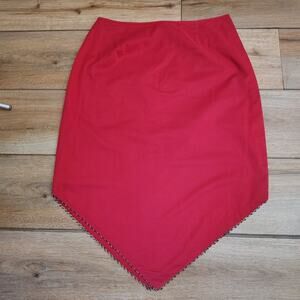 I.N.C. Handkerchief Hem Beaded Midi Skirt Red Pencil Skirt 90s Size 8 YW2K
